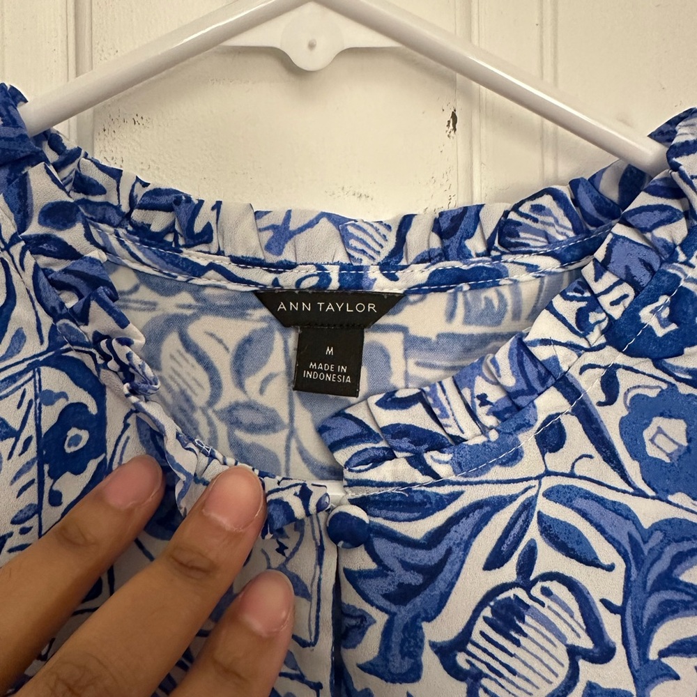 Tiled Mixed Media Ruffle Button Shell - image 6